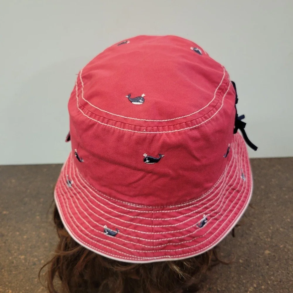 Gymboree Whale Watching Bucket Hat Kids Red 5-7 Years Navy Whales Embroidered